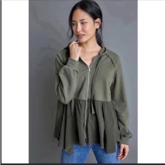ANTHROPOLOGIE Tiered Hoodie Sweatshirt Long Sleeve Sweater Tops Moss S NWT - Picture 5 of 6